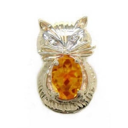 A2293 14K CAT SLIDE WITH CITRINE & 2 DIAMOND EYES 
